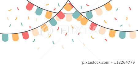Festive garlands with multi-colored flags and confetti. Festive background for the holiday. Vector Festive garlands with multi-colored flags and confetti. Festive background for the holiday. Vector 112264779