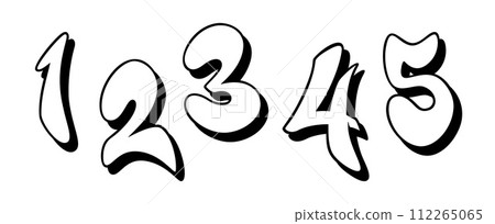 Handwritten graffiti font alphabet in black over white. Digits. Vector illustration. Part 5 Handwritten graffiti font alphabet in black over white. Digits. Vector illustration. Part 5 112265065