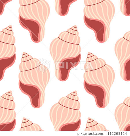 Sea shells seamless pattern. Trendy pattern of seashells for wrapping paper, wallpaper, stickers, notebook cover. 112265124