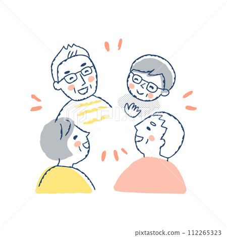 Four senior men and women talking happily Four senior men and women talking happily 112265323