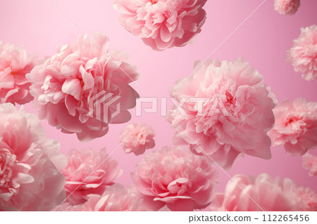 Beautiful delicate peony flowers on pink background. AI generated. 112265456