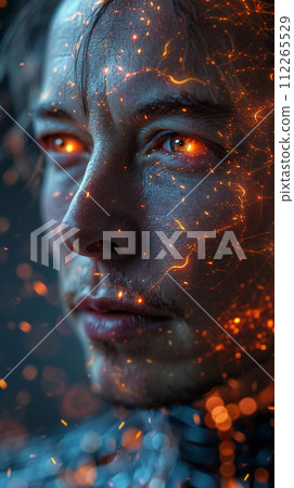 Humanoid robot with DNA modification, future cosmonaut, space discoverer. AI Generative 112265529