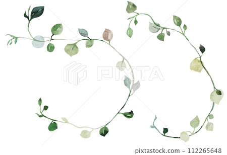 Watercolor tiny twigs with green leaves isolated illustration, botanical wedding element 112265648