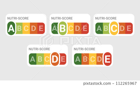 Nutri-Score icons, 5-Colour Nutrition label Nutri-Score icons, 5-Colour Nutrition label 112265967