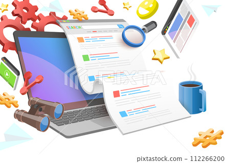 3D Conceptual Illustration of SERP as Search Engine Result Page, Search Engine Optimization 3D Conceptual Illustration of SERP as Search Engine Result Page, Search Engine Optimization 112266200