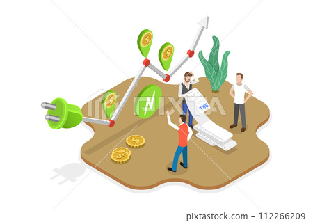 3D Isometric Flat Conceptual Illustration of Electricity Consumption , Utility Bills Payment 3D Isometric Flat Conceptual Illustration of Electricity Consumption , Utility Bills Payment 112266209
