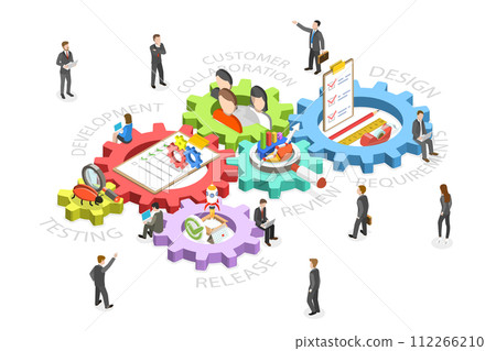 3D Isometric Flat  Conceptual Illustration of Agile Methodology and Life Cycle, Software Development Approach 112266210