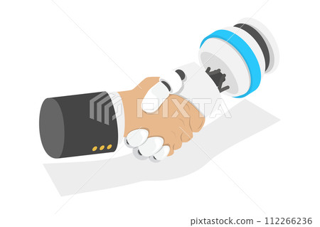 3D Isometric Flat  Conceptual Illustration of Modern Technologies, Artificial Intelligence, Human vs Cyborg Competition 112266236