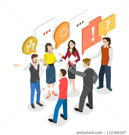 3D Isometric Flat  Conceptual Illustration of Communicating Colleagues, Coworkers Arguing and Misunderstanding 112266247
