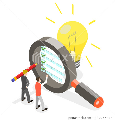 3D Isometric Flat  Conceptual Illustration of Market Research, Data Anaysis, Business Improvmnent and Optimization 112266248