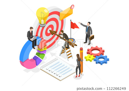 3D Isometric Flat  Conceptual Illustration of Business Goal, Target Achievement 112266249