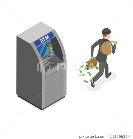 3D Isometric Flat Conceptual Illustration of ATM Fraud, Cyber Threats 3D Isometric Flat Conceptual Illustration of ATM Fraud, Cyber Threats 112266254