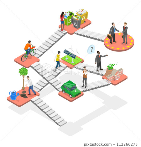 3D Isometric Flat  Conceptual Illustration of Green Deal Policy, Reduction of Greenhouse Gas 112266273