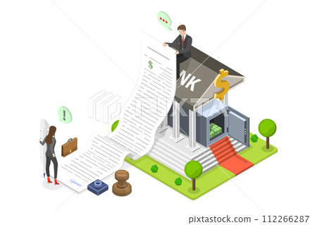 3D Isometric Flat  Conceptual Illustration of Financial Obligation, Loan Agreement, Money Borrowing 112266287