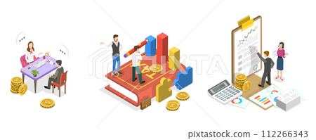 3D Isometric Flat  Conceptual Illustration of Accounting Services 112266343
