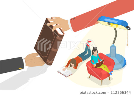 3D Isometric Flat  Conceptual Illustration of Book Swaping 112266344