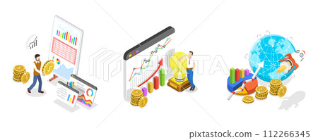3D Isometric Flat  Conceptual Illustration of Business Growth 112266345