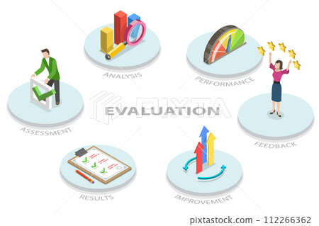 3D Isometric Flat Conceptual Illustration of Evaluation 3D Isometric Flat Conceptual Illustration of Evaluation 112266362