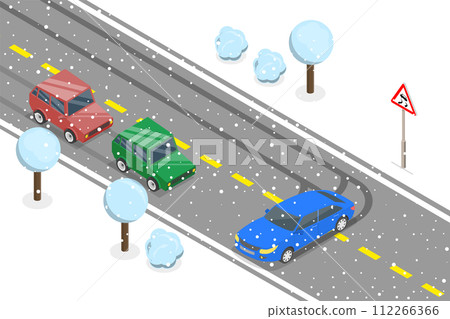 3D Isometric Flat  Conceptual Illustration of Slippery or Icy Road 112266366