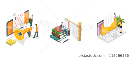 3D Isometric Flat Conceptual Illustration of Glossary And News 3D Isometric Flat Conceptual Illustration of Glossary And News 112266386