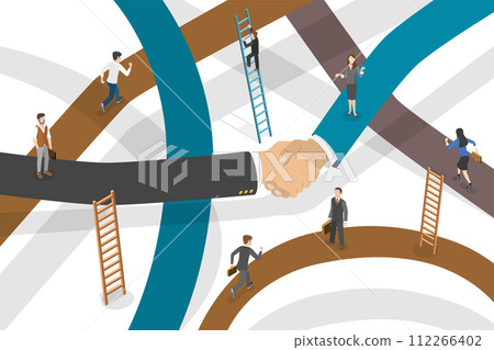 3D Isometric Flat  Conceptual Illustration of Partnership And Collaboration 112266402