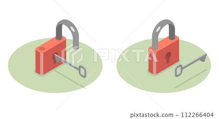 3D Isometric Flat Icon of Lock With Key 3D Isometric Flat Icon of Lock With Key 112266404