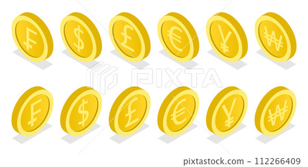 3D Isometric Flat Conceptual Illustration of World Currency Coins 3D Isometric Flat Conceptual Illustration of World Currency Coins 112266409