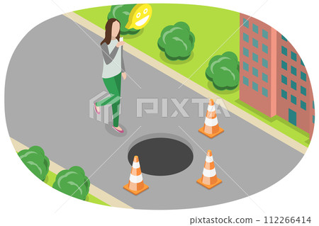 3D Isometric Flat  Conceptual Illustration of Street Accident 112266414