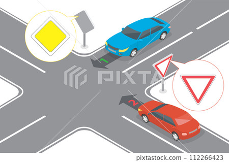 3D Isometric Flat Conceptual Illustration of Priority On Crossroads 3D Isometric Flat Conceptual Illustration of Priority On Crossroads 112266423