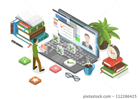 3D Isometric Flat Conceptual Illustration of Online Exam 3D Isometric Flat Conceptual Illustration of Online Exam 112266425