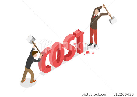 3D Isometric Flat  Conceptual Illustration of Cost Reduction 112266436