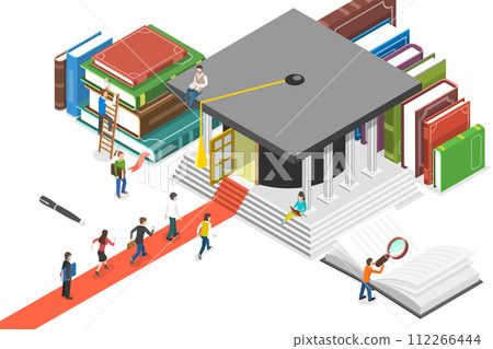3D Isometric Flat  Conceptual Illustration of Higher Education 112266444