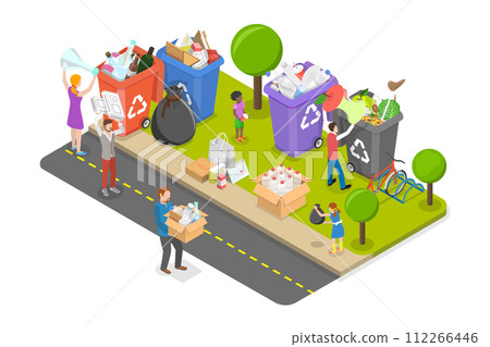 3D Isometric Flat  Conceptual Illustration of Sorting Waste for Recycling 112266446