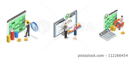 3D Isometric Flat  Conceptual Illustration of Data Analysis 112266454