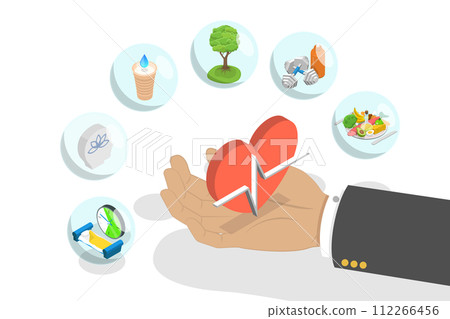 3D Isometric Flat  Conceptual Illustration of Healthy Daily Habits 112266456