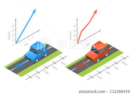 3D Isometric Flat Conceptual Illustration of Uniform And Non-uniform Motion 3D Isometric Flat Conceptual Illustration of Uniform And Non-uniform Motion 112266459