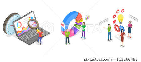 3D Isometric Flat  Conceptual Illustration of Marketing Research Strategies 112266463