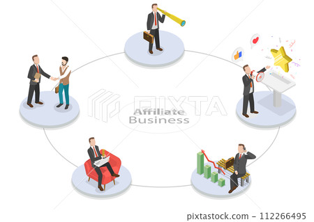 3D Isometric Flat  Conceptual Illustration of Affiliate Business 112266495