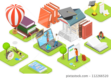 3D Isometric Flat  Conceptual Illustration of University Campus 112266520