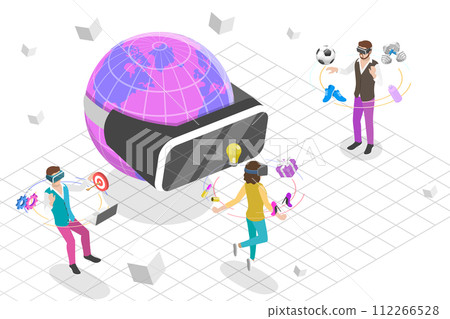 3D Isometric Flat  Conceptual Illustration of Metaverse Virtual Worlds 112266528