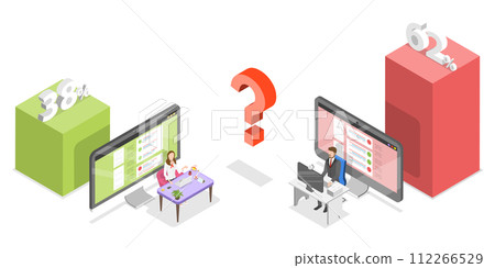 3D Isometric Flat  Conceptual Illustration of Split Testing 112266529