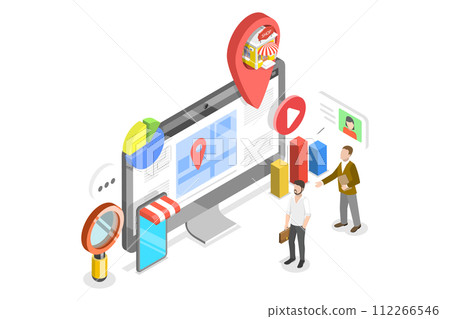 3D Isometric Flat  Conceptual Illustration of Local SEO 112266546