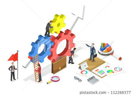 3D Isometric Flat  Conceptual Illustration of Effective Teamwork 112266577