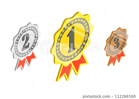3D Isometric Flat  Conceptual Illustration of Winner Rosette Set 112266580
