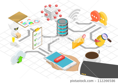3D Isometric Flat  Conceptual Illustration of Digital Transformation 112266586