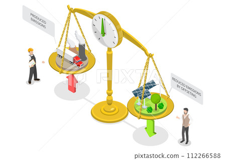 3D Isometric Flat  Conceptual Illustration of Carbon Offset 112266588