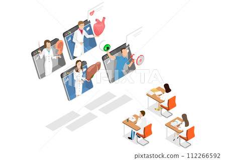 3D Isometric Flat Conceptual Illustration of Medical Education Online 3D Isometric Flat Conceptual Illustration of Medical Education Online 112266592