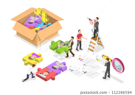 3D Isometric Flat Conceptual Illustration of HR Recruitment 3D Isometric Flat Conceptual Illustration of HR Recruitment 112266594