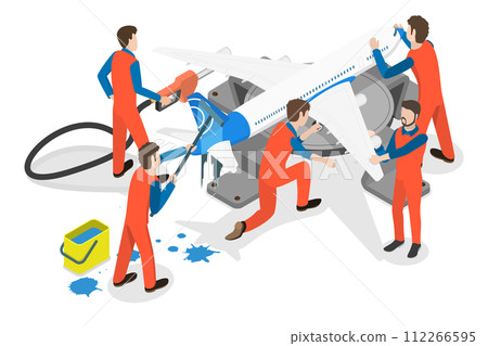 3D Isometric Flat  Conceptual Illustration of Aircraft Maintenance 112266595