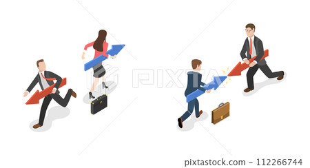 3D Isometric Flat  Conceptual Illustration of Business Conflict 112266744